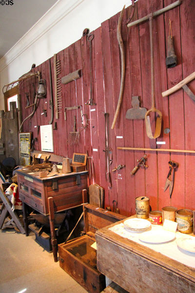 Antique farm tools at Calaveras County Downtown Museum. San Andreas, CA.