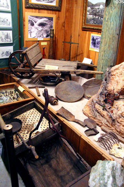 Display of miners' working implements at El Dorado County Historical Museum. Placerville, CA.