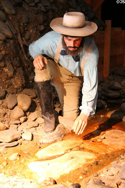 Diorama of James Marshall discovering gold in 1848 in museum at Marshall Gold Discovery SHP. Coloma, CA.