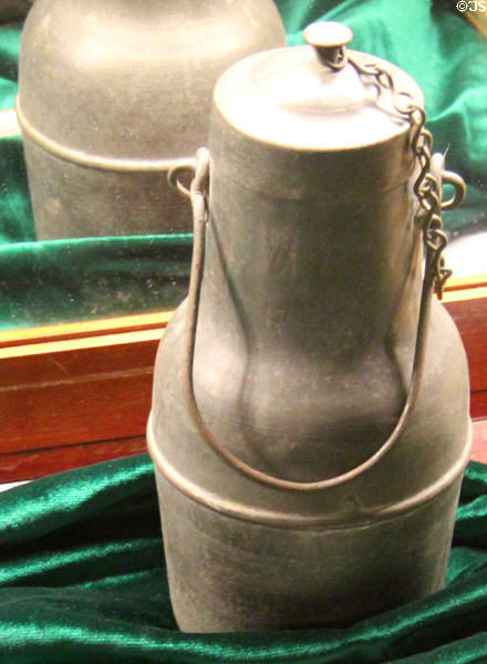 Milk pail which belonged to James Marshall in museum at Marshall Gold Discovery SHP. Coloma, CA.