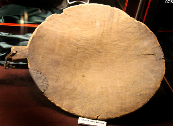 Batea (gold pan) which belonged to James Marshall in museum at Marshall Gold Discovery SHP. Coloma, CA.