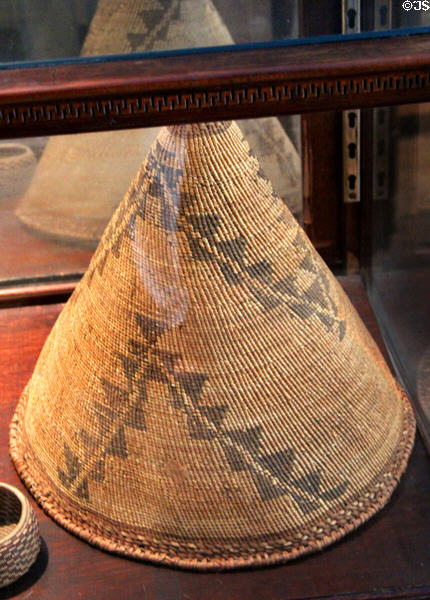 Cone shaped basket made by California Indians in museum at Marshall Gold Discovery SHP. Coloma, CA.