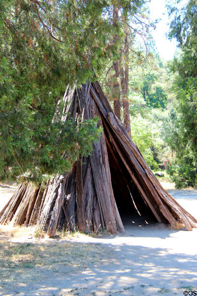Native wigwam of bark at Marshall Gold Discovery SHP. Coloma, CA.