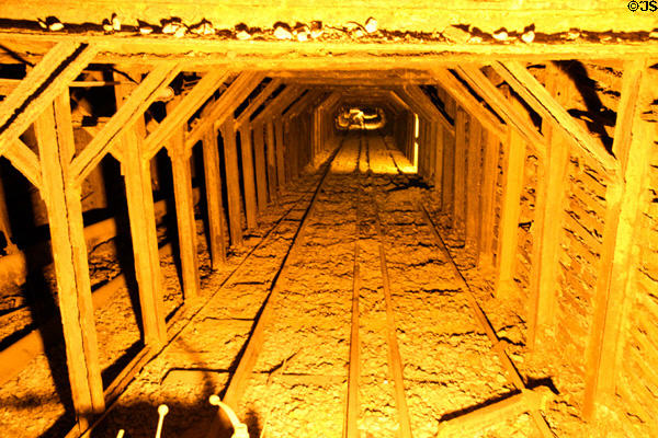 View down inclined shaft at Empire Mine State Historic Park. Grass Valley, CA.