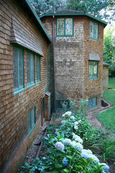 Octagonal shingled tower of Empire Clubhouse at Empire Mine State Historic Park. Grass Valley, CA.