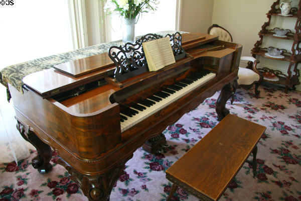 Square grand piano at Bidwell Mansion house museum. Chico, CA.