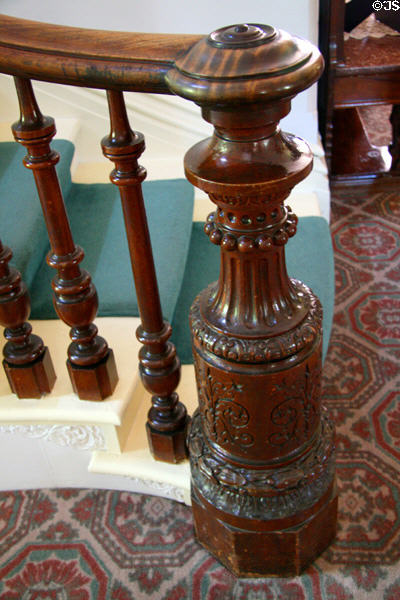Carved newel post at Bidwell Mansion house museum. Chico, CA.