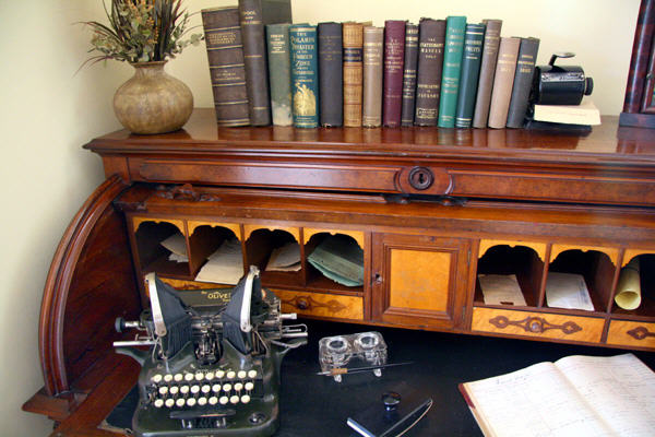 Roll top desk with Oliver typewriter at Bidwell Mansion house museum. Chico, CA.