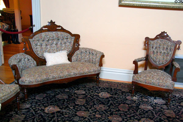 Sofa & armchair at Bidwell Mansion house museum. Chico, CA.