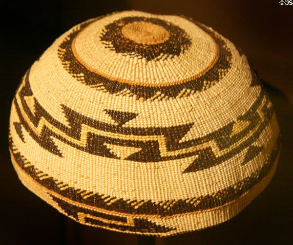 Karuk native ceremonial had in Wax'poo design & porcupine quills at Siskiyou County Museum?. Yreka, CA.