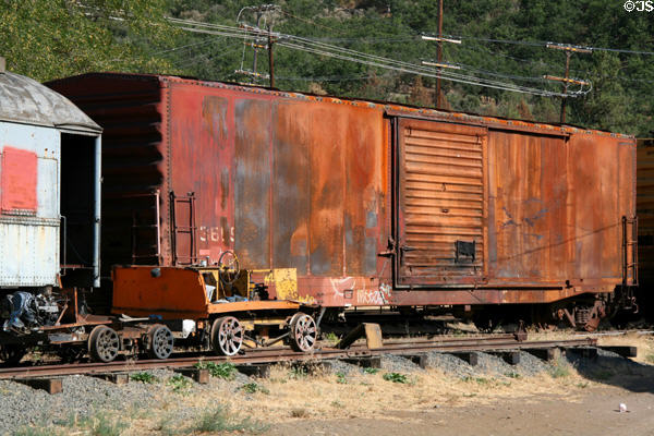 Boxcar & track inspection vehicle at Montague Depot Museum. Montague, CA.