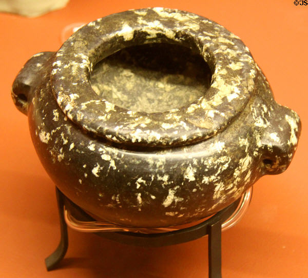 Porphyritic diorite stone lug-handled vessel (Dynasty 2 - c2890-2686 BCE) at Rosicrucian Egyptian Museum. San Jose, CA.