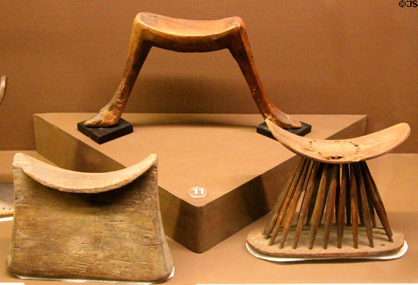 Wooden headrests or pillows (Old & New Kingdoms) at Rosicrucian Egyptian Museum. San Jose, CA.