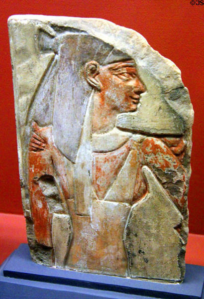 Sandstone wall relief of goddess Mut (Ptolemaic period - c305-30 BCE) at Rosicrucian Egyptian Museum. San Jose, CA.