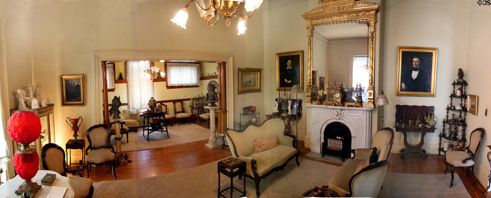 Panorama of front parlor at Pardee Home Museum. Oakland, CA.