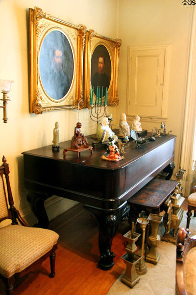 Square grand piano in music parlor at Pardee Home Museum. Oakland, CA.
