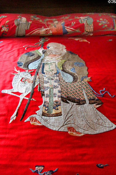 Embroidered Chinese silk bedspread at Pardee Home Museum. Oakland, CA.