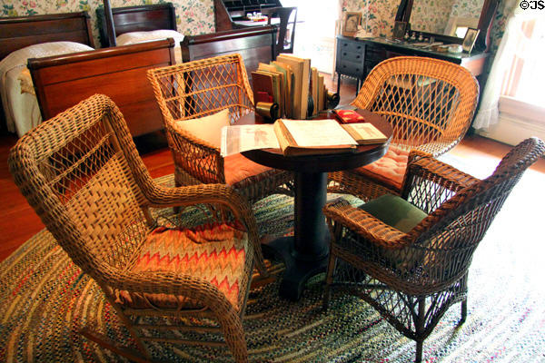 Bedroom with wicker chairs at Pardee Home Museum. Oakland, CA.