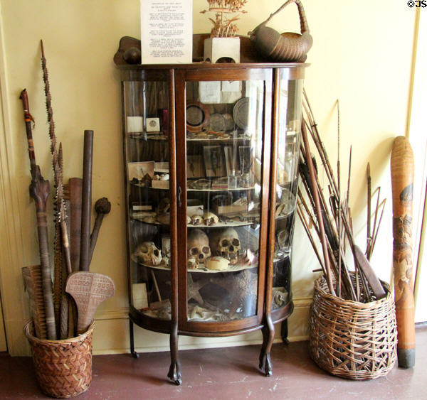 Curio cabinet with curiosities from around the world at Pardee Home Museum. Oakland, CA.