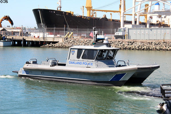 Oakland police boat at Jack London Square docks. Oakland, CA.