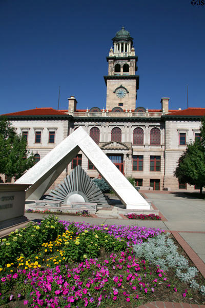 Garden & pyramid of Colorado Springs Pioneers Museum. Colorado Springs, CO.
