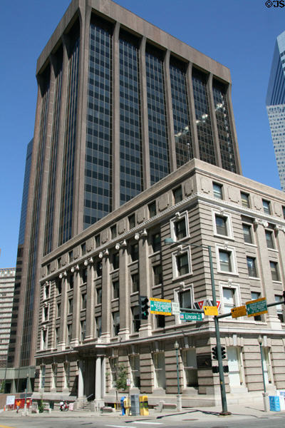 Colorado State Bank Building (1972) (26 floors) (1600 Broadway) over heritage office building at Lincoln & 16th St. Denver, CO. Architect: RNL Design.
