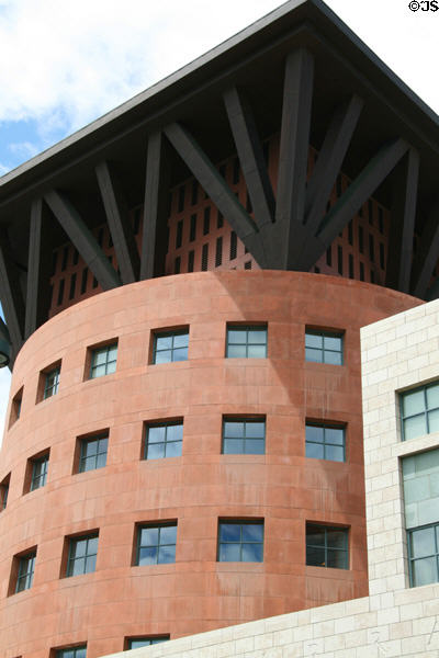 Struts on tower of Denver Public Library evoke mining roots of Colorado. Denver, CO.