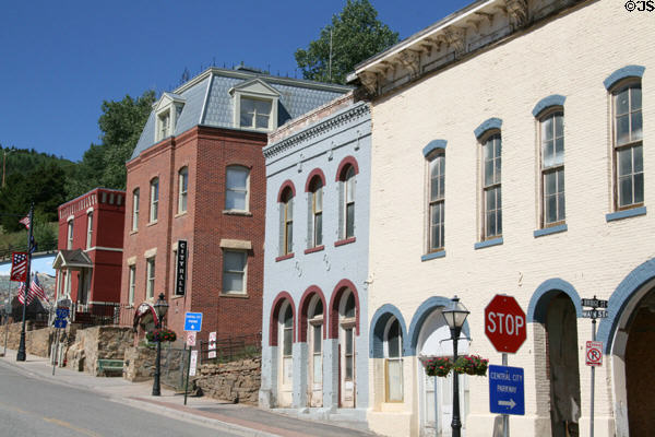 Streetscape of Central City City Hall & Belvidere Theatre on Main Street. Central City, CO.