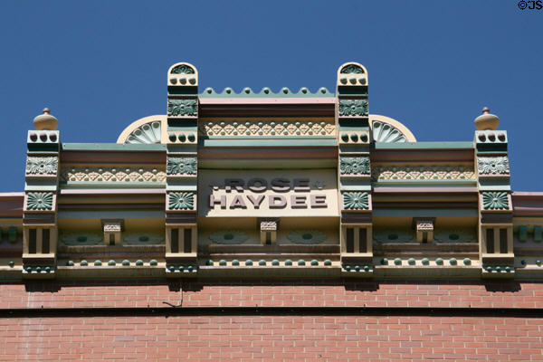 Crest on Rose Haydee building. Central City, CO.