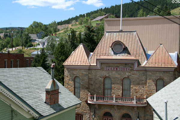 Central City Opera House with surrounding town & hills. Central City, CO.