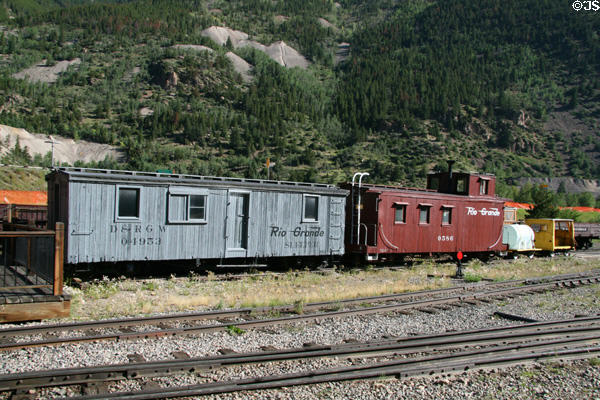 Antique Rio Grande sleeper car & caboose at Georgetown Loop Railroad. Silver Plume, CO.