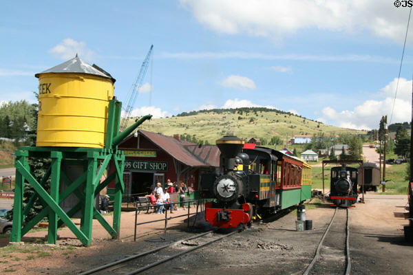 Cripple Creek & Victor Narrow Guage Railroad steam locomotives in Cripple Creek Station. Cripple Creek, CO.