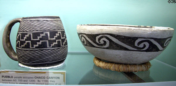 Mesa Verde Puebloan pottery cup & bowl at Mesa Verde Museum. CO.