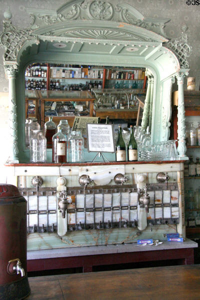 Soda fountain fixtures in J.A. Merriam Drug Store at South Park City. Fairplay, CO.