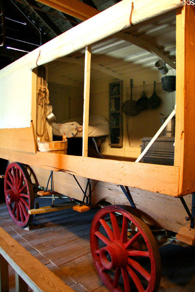 Horse-drawn camping wagon used for hunting excursions at South Park City. Fairplay, CO.
