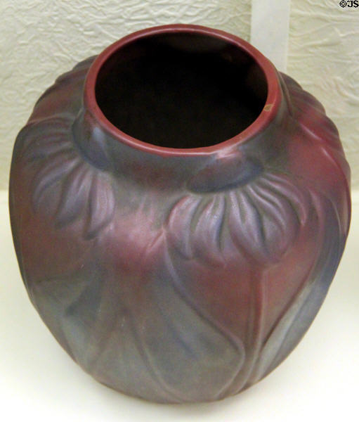 Ceramic vase with flowers by Van Briggle Pottery at Colorado Springs Pioneers Museum. Colorado Springs, CO.