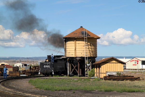 Cumbres & Toltec steam locomotive #488 at water tower. Antonito, CO.