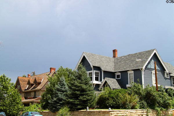 Wooden house & Stone Mansion along E. 2nd streetscape. Trinidad, CO.