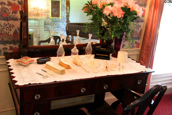 Duncan Phyfe-style dressing table (c1820) with vanity objects at Hill-Stead Museum. Farmington, CT.