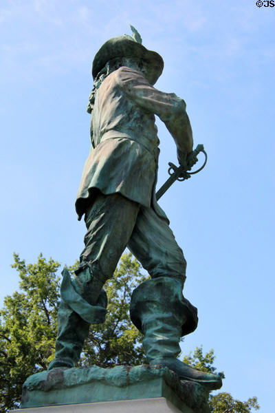 Statue (1889) of John Mason (1600-72) a founder of Windsor & military leader who burned Fort Mystic killing many, now on Palisado Green. Windsor, CT.