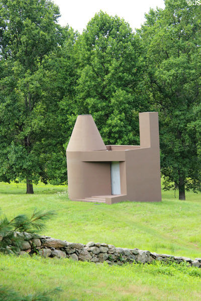 Library / study / studio (1980) at Philip Johnson Glass House where architect executed designs. New Canaan, CT. Architect: Philip Johnson.