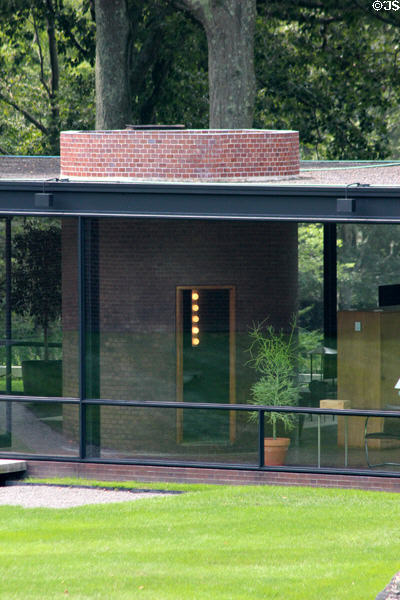 Round bathroom module in Philip Johnson Glass House. New Canaan, CT.