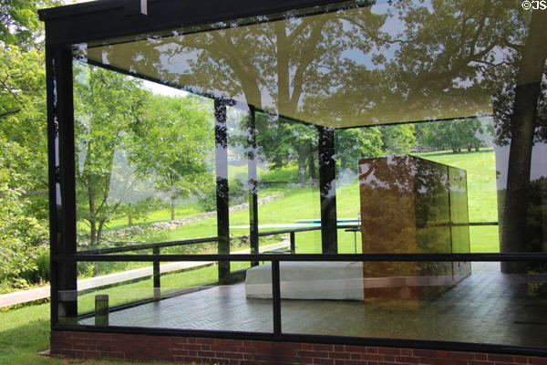 Bedroom end of Philip Johnson Glass House. New Canaan, CT.