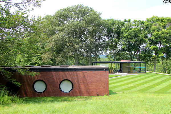 Brick House (1949) contains utilitarian functions for Philip Johnson Glass House. New Canaan, CT. Architect: Philip Johnson.