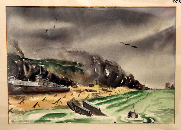 Painting of Attack on Normandy by H.B. Vestal at U.S. Coast Guard Museum. New London, CT.