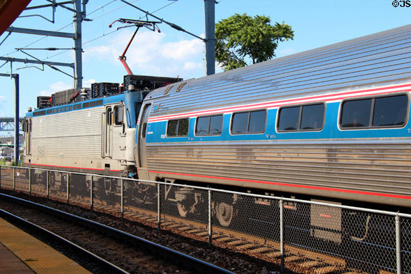 Amtrak train at New London Union Station. New London, CT.
