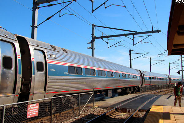 Amtrak train at New London Union Station. New London, CT.