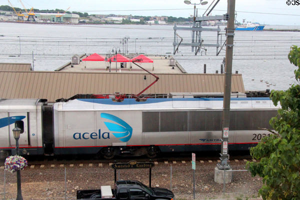 Amtrak Acela train at Amistad's Landing. New London, CT.
