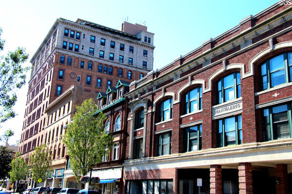 The Mohican (1896) (281 State St.) (11 floors) by Henry J. Hardenbergh & Manwaring Building (1913) (225-37 State St.). New London, CT.