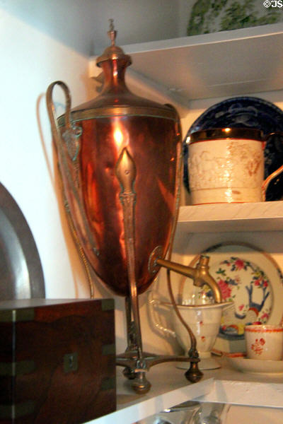 Brass hot water urn at Shaw Mansion. New London, CT.